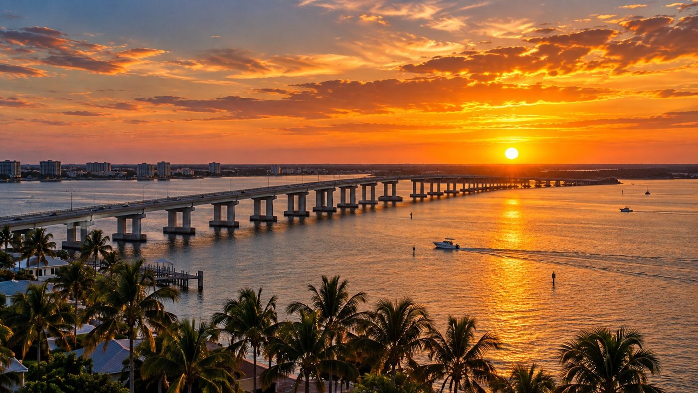 Sunset over the Caloosahatchee bridge, Fort Myers